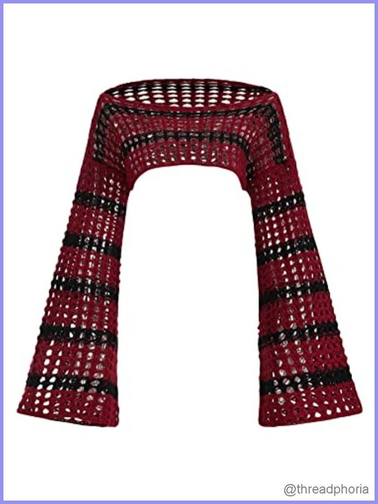 Sweaters - Crochet Hollow Out Knit Shrug Boat Neck Flounce Sleeve Crop Top